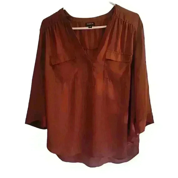 Torrid Women's Top Red Harper Georgette Popover 3/4 Sleeve Shirt Plus Size 0X - Picture 10 of 12